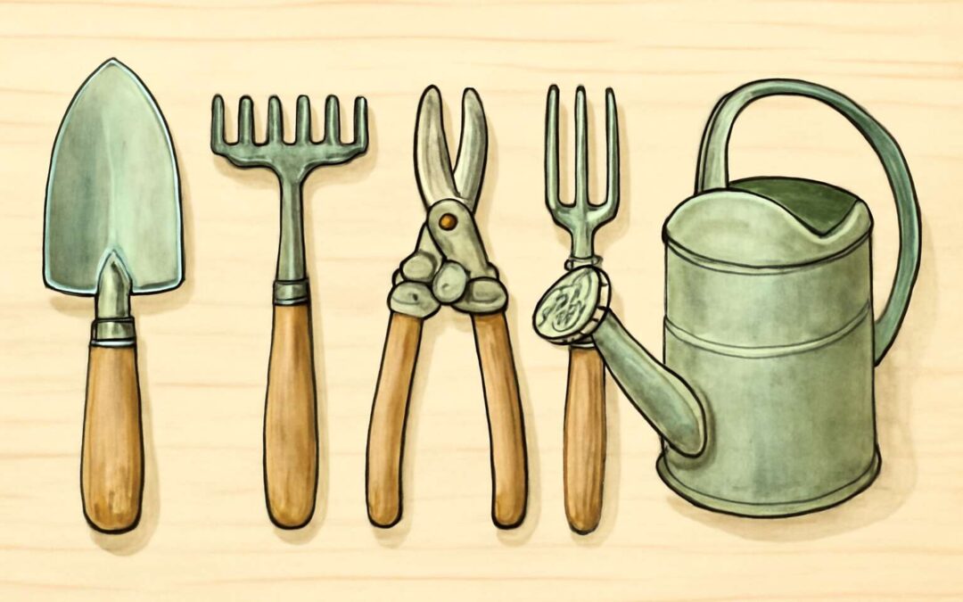 5 garden tools drawing